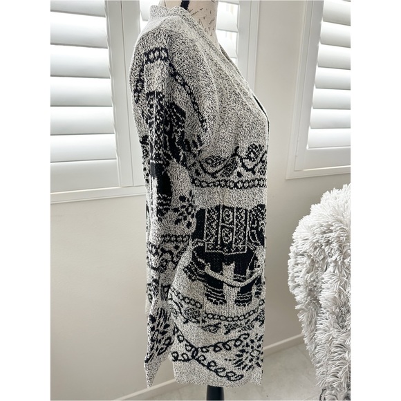 Elephant Print Open Cardigan Sweater Grey Black Cotton Blend NWOT - Picture 10 of 13